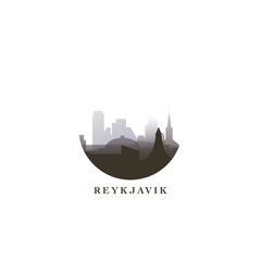 Reykjavik cityscape, gradient vector badge, flat skyline logo, icon. Iceland capital city round emblem idea with landmarks and building silhouettes. Isolated graphic