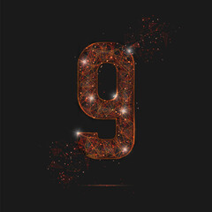 Wall Mural - abstract isolated orange image of a number nine. polygonal illustration looks like stars in the blas