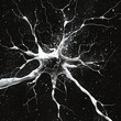 A black and white image of a brain with white splatters all over it