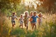 © Iigo - Group of children running in the meadow on a sunny day.