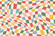 Psychedelic Checkerboard. Colorful Groovy hippie 70s background. Distorted vector illustration in Y2k style.
