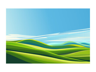 Wall Mural - green hills blue sky landscape summer field country nature background illustration meadow countryside