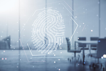 Aufkleber - Multi exposure of virtual abstract fingerprint illustration on a modern conference room background, digital access concept