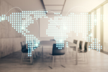 Aufkleber - Abstract virtual world map with connections on a modern conference room background, international trading concept. Multiexposure