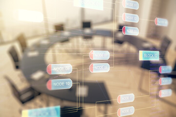 Aufkleber - Abstract virtual coding concept on a modern conference room background. Multiexposure