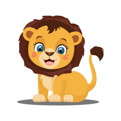 Sticker - A flat cartoon illustration of a happy baby lion