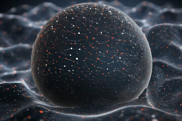 Wall Mural - abstract background wavy grid with spheres defocus on black