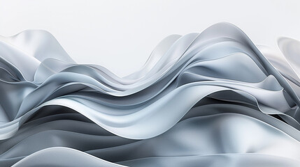 Wall Mural - An abstract, 3D rendering of soft waves in a minimalist design, using a palette of cool grays and whites to suggest tranquility and space.