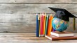 © artbot - Education global business study abroad concept with globe, book, and cap graduation on wooden table