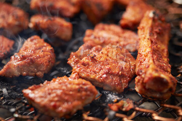 Canvas Print - grilled meat on the grill