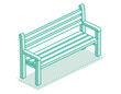 Isometric outline modern street bench. Minimalist object isolated on clean white background. Perfect for representing public spaces, urban planning, and modern architecture.
