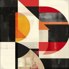 Poster - A black and white abstract painting with a red circle in the middle