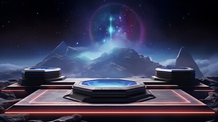 Wall Mural - 3d podiums in a cosmic setting
