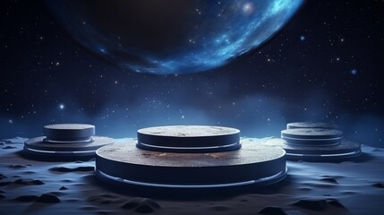 Wall Mural - 3d podiums in a cosmic setting
