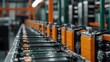 Close-up of an electric vehicle battery assembly line in mass production Generative AI
