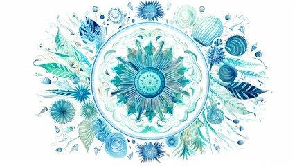 Sticker - A mandala in shades of aqua with sea creature motifs