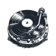 Canvas Print - The vinyl record. Black white vector illustration.