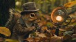 A squirrel dressed as a detective, sleuthing through a mysterious forest in search of clues to solve a puzzling mystery for blog nature lovers gallery