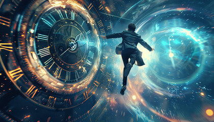 Wall Mural - a person is walking down a long, dark tunnel with a glowing light at the end by ai generated image