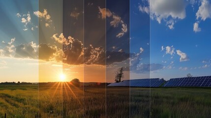 Wall Mural - A time-lapse sequence showing the sun's movement over solar panels throughout the day. 
