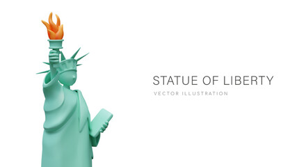 Statue of Liberty in 3D cartoon style. Architectural symbol of America