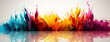 Wide panoramic abstract rhythmic color explode banner with rainbow color tones in white background 
