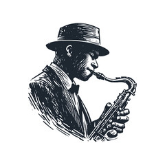 Wall Mural - The jazz music icon. Black white vector illustration.