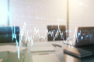 Aufkleber - Multi exposure of abstract creative financial graph and modern desktop with computer on background, forex and investment concept