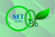 Net-Zero emissions banner. CO2 level gauge percentage reduced to 0 Net Zero Emissions. natural environment concept.