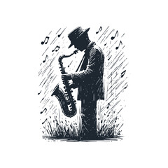 The jazz music icon. Black white vector illustration.