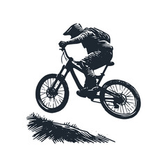 Sticker -  The mountain bike. Black white vector illustration.