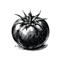 Sticker - The tomato fruit. Black white vector illustration.	
