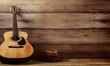 © Александр Михайлюк - Acoustic guitar, cowboy hat arranged on a clean background of wooden planks