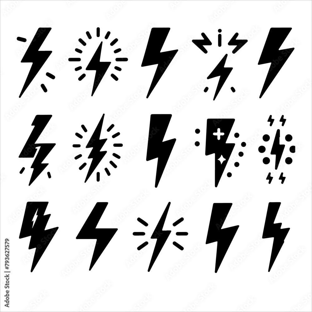 Lightning bolt icon vector set. Lightning bolt icons set isolated on ...
