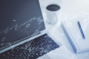 Poster - Multi exposure of abstract creative financial chart on computer background, research and analytics concept