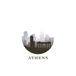Athens cityscape, gradient vector badge, flat skyline logo, icon. Greece capital city round emblem idea with landmarks and building silhouettes. Isolated graphic