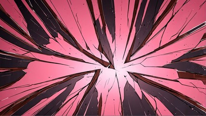 Wall Mural - abstract pink broken glass cracks mirror shatter effects anime cartoon style background from Generative AI