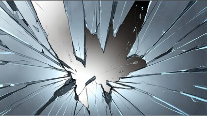 Wall Mural - abstract silver broken glass cracks mirror shatter effects anime cartoon style background from Generative AI