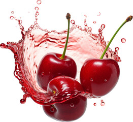 Wall Mural - fresh cherries splashing water isolated on white or transparent background,transparency 