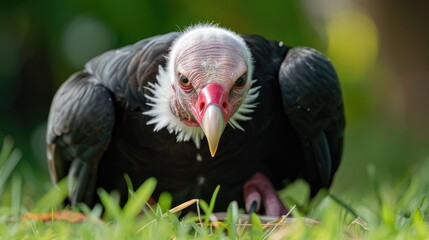 Sticker - White headed Vulture seeks food while perched on grass