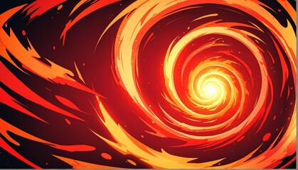 Wall Mural - abstract red to yellow gradient spiral flame burning s sparks effects anime cartoon style background from Generative AI