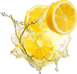 Wall Mural - lemon splashing isolated on white or transparent background,transparency 