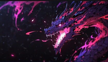 Sticker - abstract dragon purple flame burning sparks effects art anime cartoon style background from Generative AI