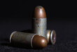 Close up of 11 mm. or .45 gun bullets , Full metal jacket ammunition