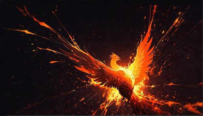 abstract phoenix black flame burning sparks effects art anime cartoon style background from Generative AI