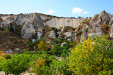 Fototapeta Dmuchawce - The historic Goreme National Park is a protected area in Türkiye known for its tuff rock formations and caves