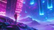 Phantom exploring a neon digital landscape, surreal and futuristic