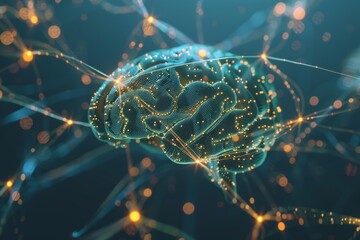 Poster - Abstract digital brain with neural network connections, AI technology