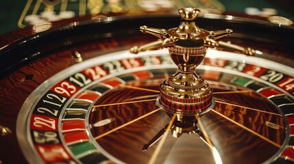 Roulette Betting: A photo of a roulette wheel close-up, with the ball resting on a number