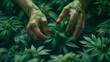 Cannabis Harvest Season : Workers gather ripe cannabis buds during the harvest season, their hands deftly navigating through the lush foliage in a ritual of abundance and gratitude.